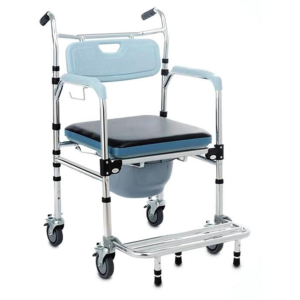 aluminum commode chair with wheels (blue)